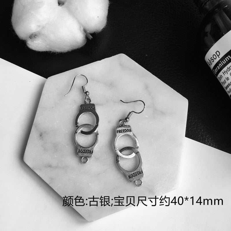 Wholesale Punk Fun Handcuffs Rose Coin Blade Hanger Earrings